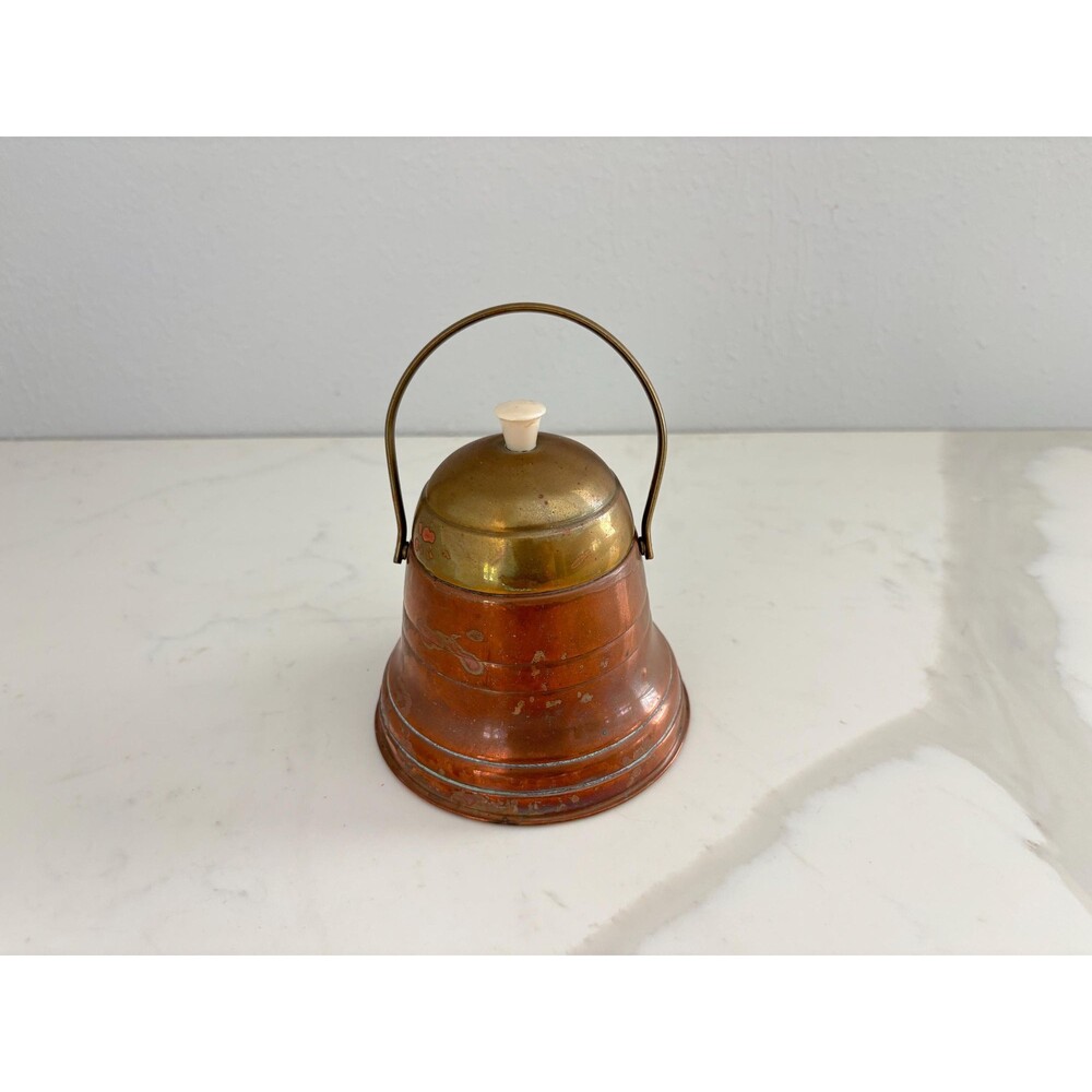 Vintage Copper Brass Tea Caddy Lid, Bakelight Finial Bell Shape Storage Canister